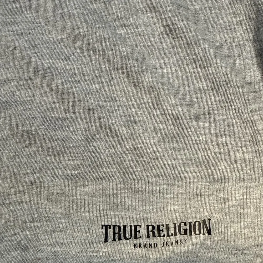 True Religion Shirt Mens Large Gray V Neck Horseshoe Logo Short Sleeve Tee